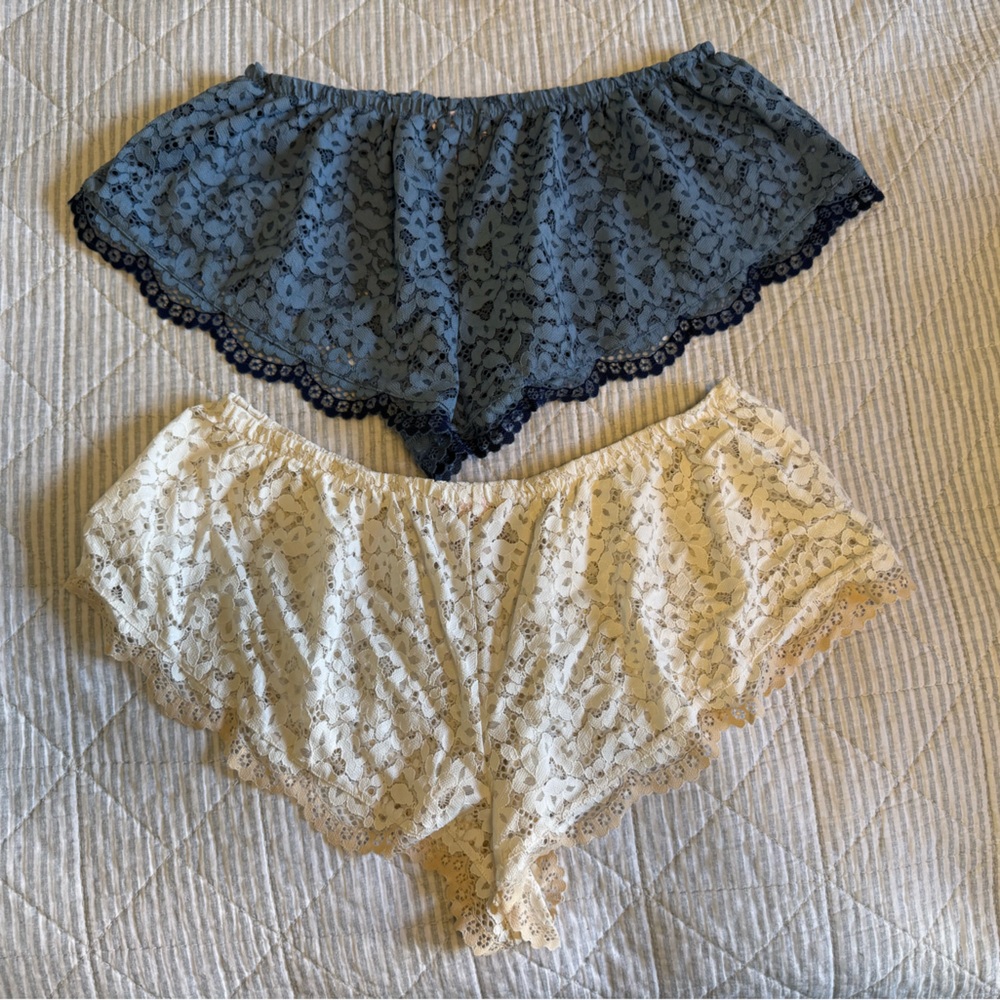 TWO PAIRS Victoria’s Secret VS Large Floral Lace Sexy Pajama Shorts Shorties